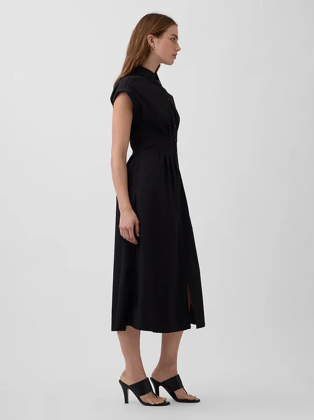 Poplin Cinched Midi Shirtdress