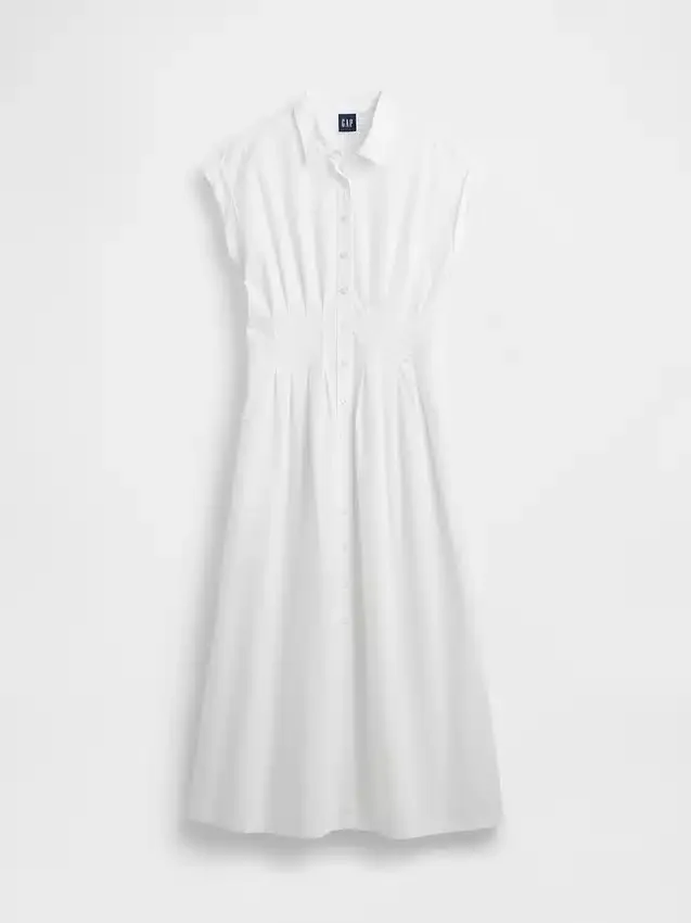 Poplin Cinched Midi Shirtdress