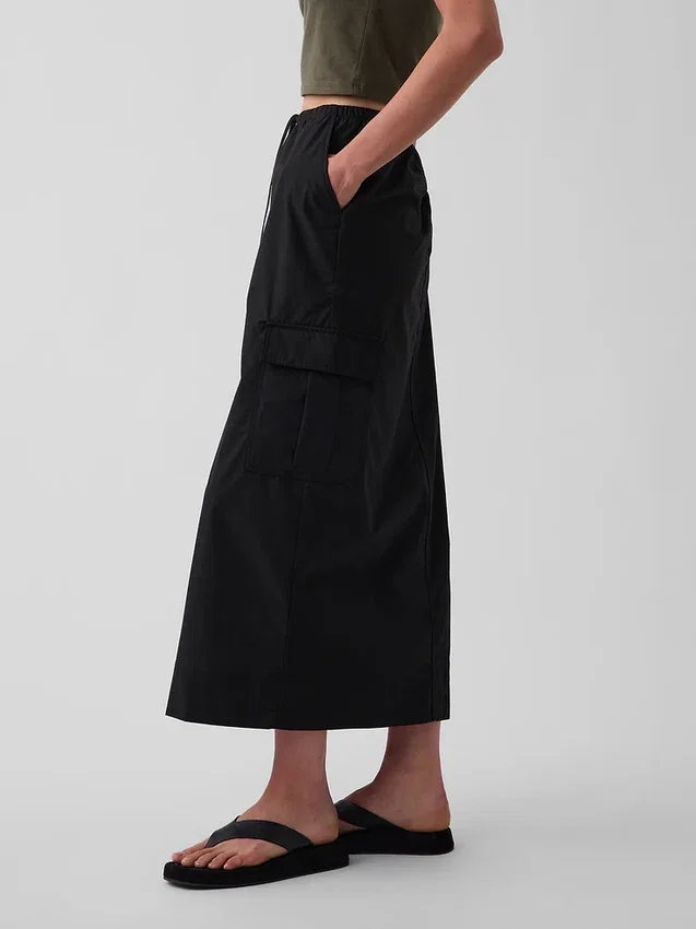 Poplin Easy Cargo Maxi Skirt