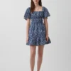 Poplin Flutter-Sleeve Mini Dress