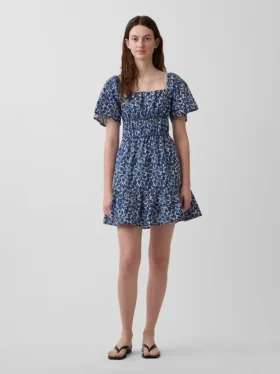 Poplin Flutter-Sleeve Mini Dress