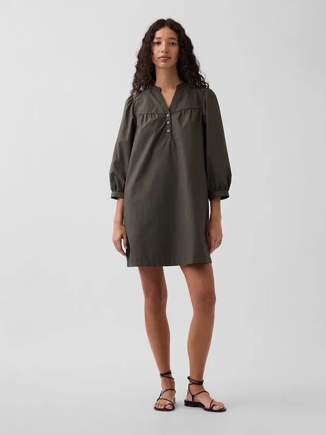 Poplin Henley Mini Dress
