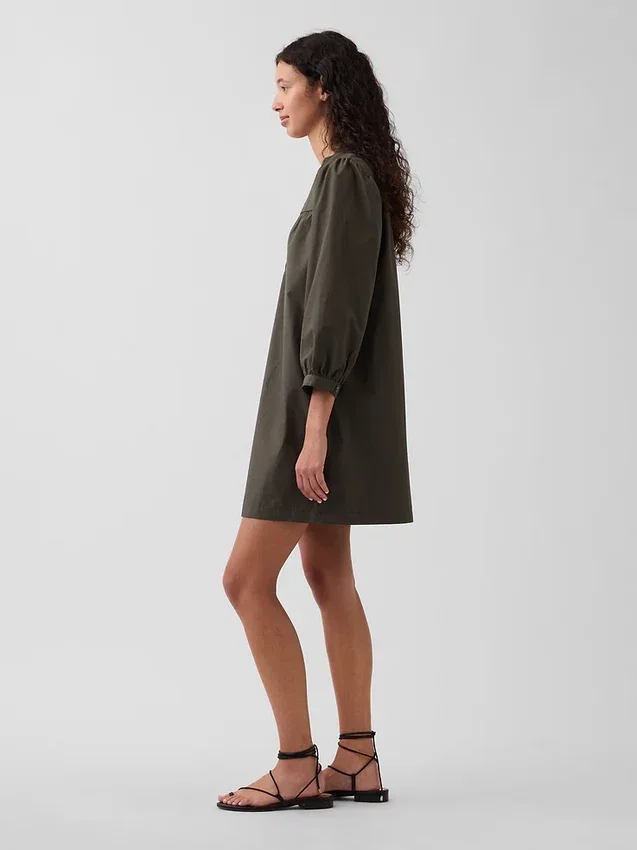 Poplin Henley Mini Dress