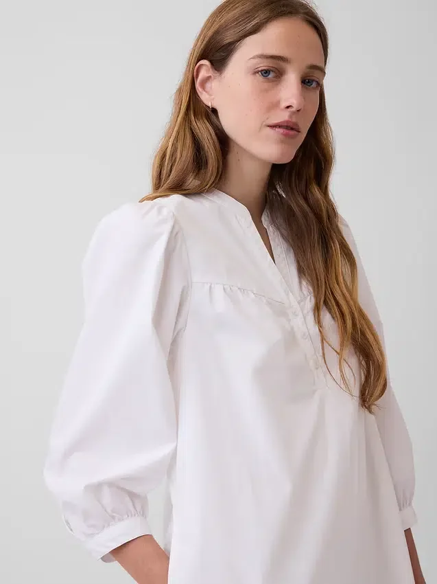 Poplin Henley Mini Dress