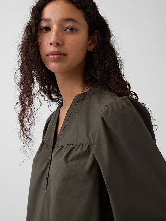 Poplin Henley Mini Dress
