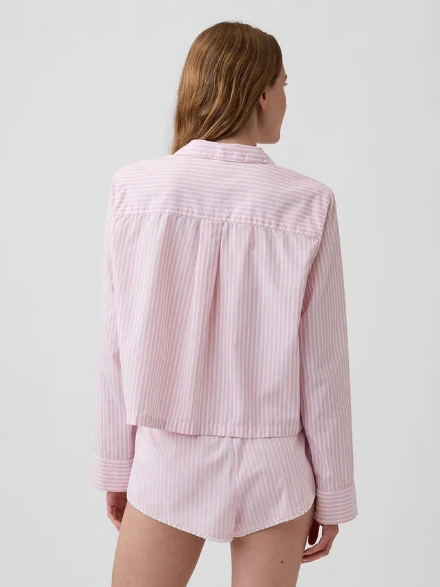 Poplin Oversized Crop Pj Shirt