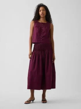 Poplin Pintuck Maxi Skirt