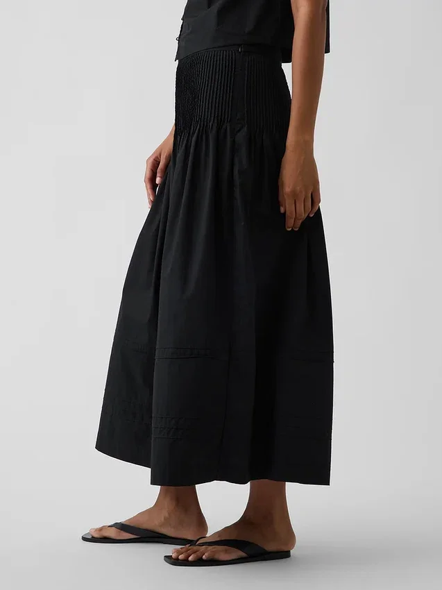 Poplin Pintuck Maxi Skirt