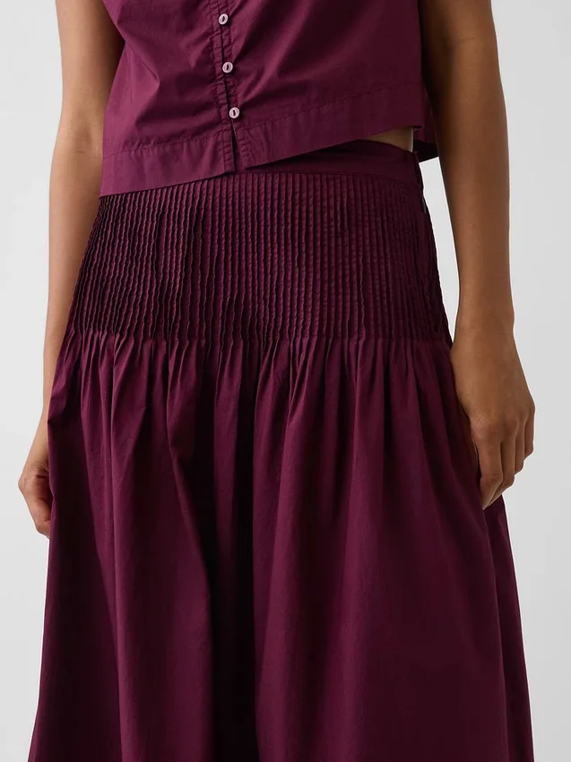 Poplin Pintuck Maxi Skirt