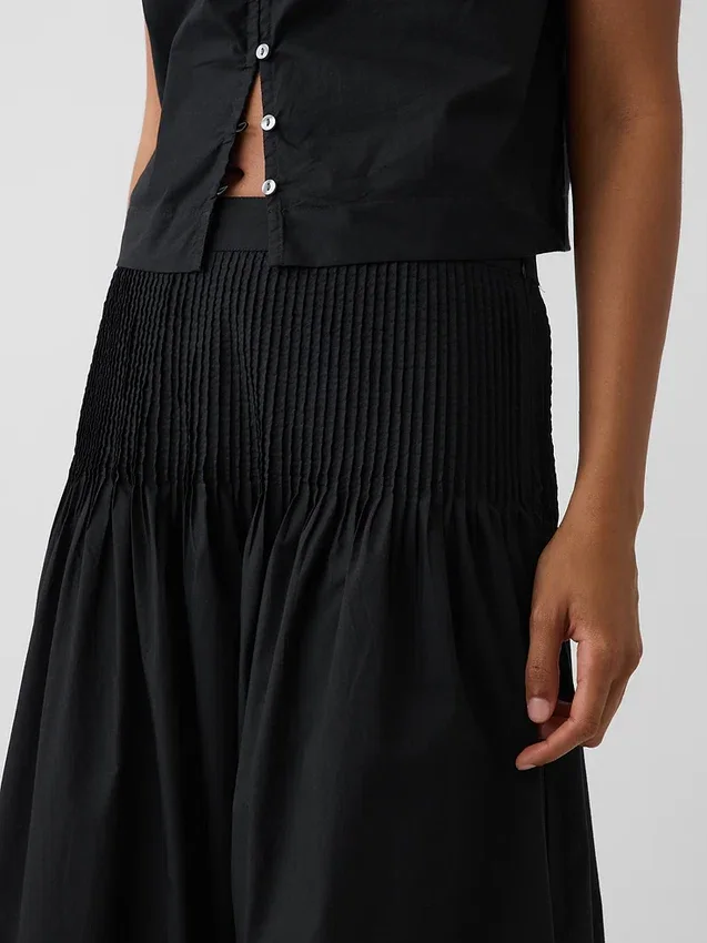 Poplin Pintuck Maxi Skirt