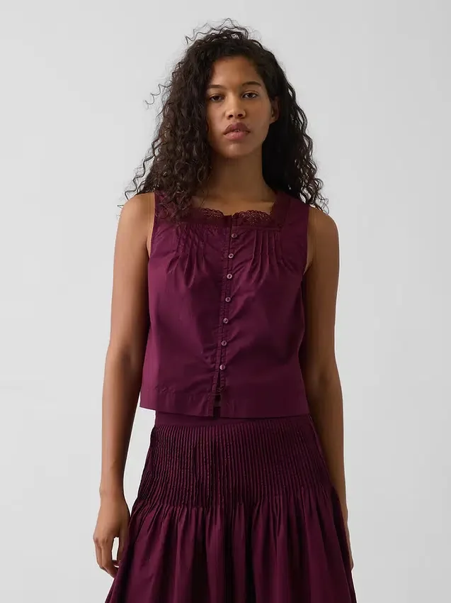 Poplin Pintuck Shell Top
