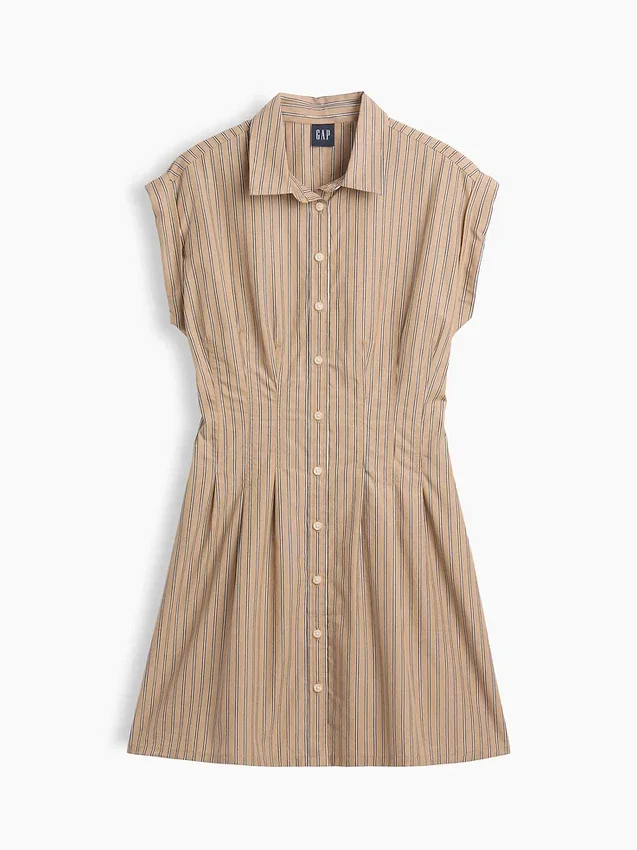 Poplin Stripe Cinched Mini Shirtdress