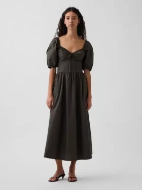 Puff-Sleeve Corset Maxi Dress