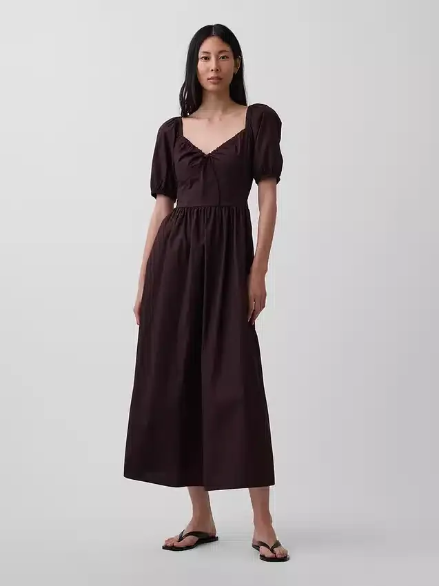 Puff-Sleeve Corset Maxi Dress
