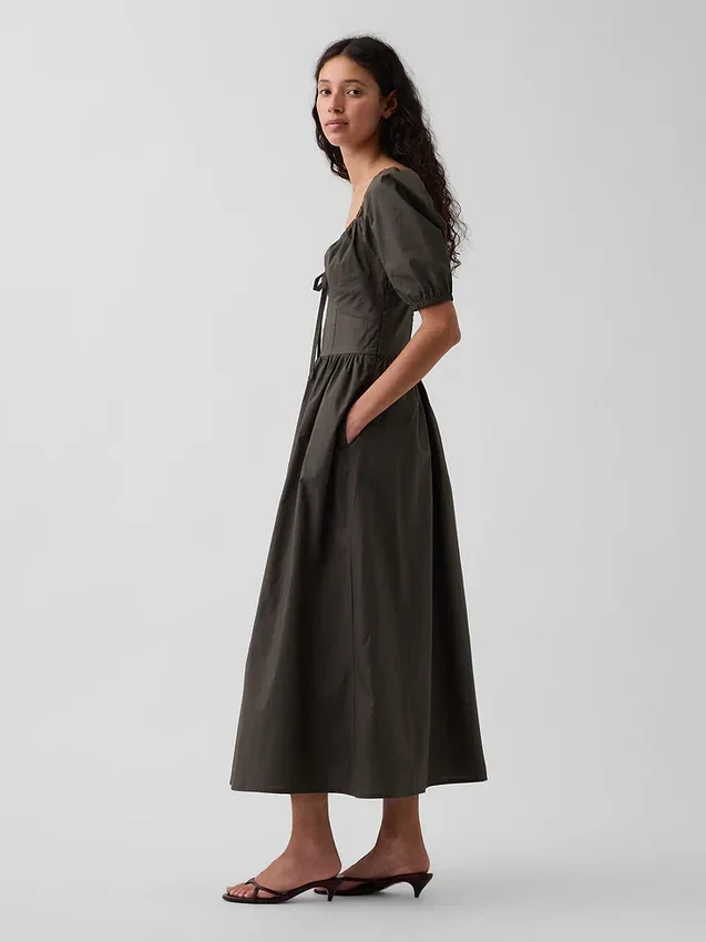 Puff-Sleeve Corset Maxi Dress