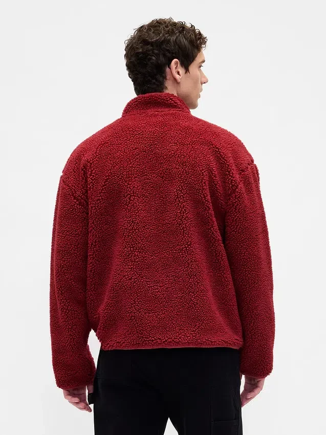 Recycled Sherpa Oversized Logo Zip Jacket