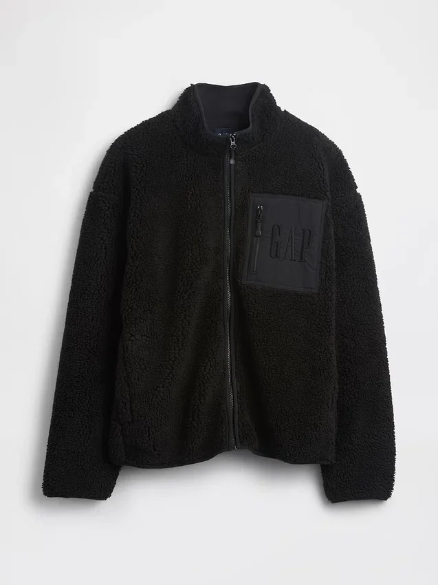 Recycled Sherpa Oversized Logo Zip Jacket