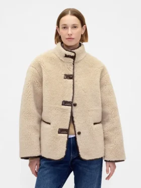 Recycled Sherpa & Vegan Leather-Trim Jacket