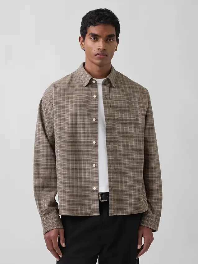 Relaxed Crop Straight-Hem Oxford Shirt