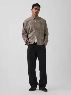 Relaxed Crop Straight-Hem Oxford Shirt