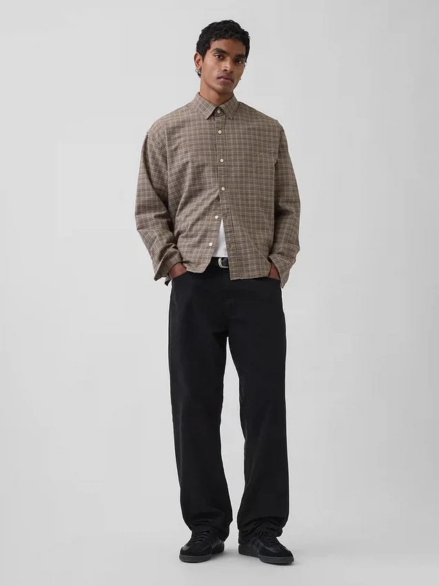 Relaxed Crop Straight-Hem Oxford Shirt