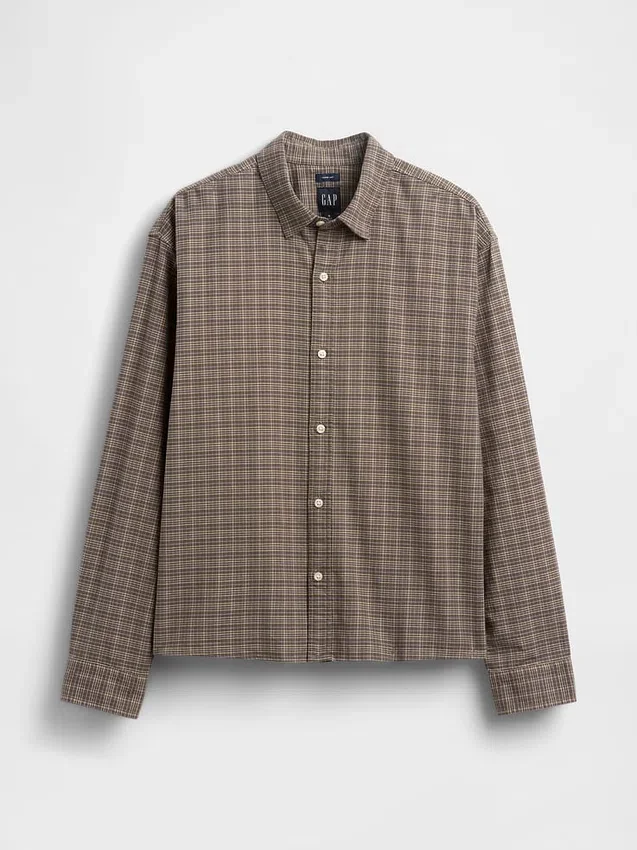 Relaxed Crop Straight-Hem Oxford Shirt