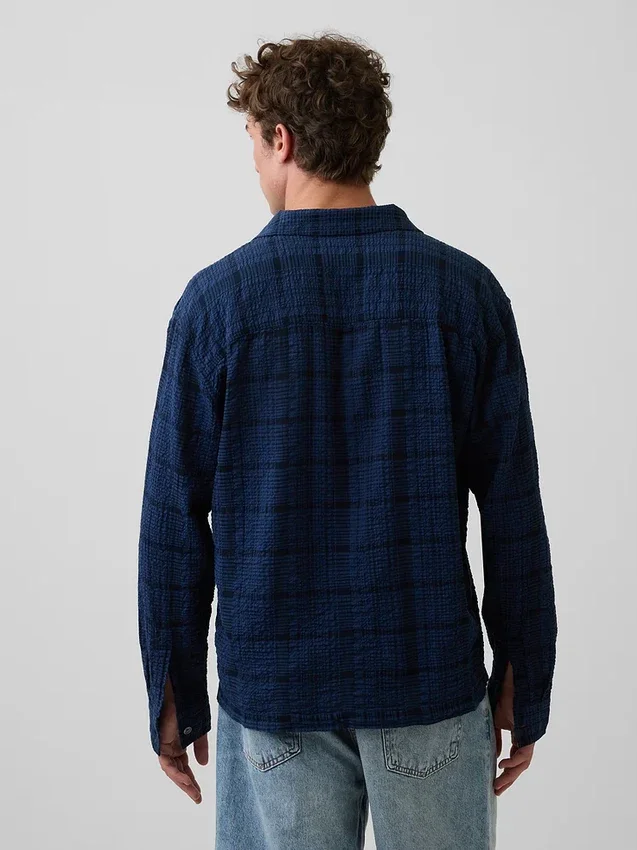 Relaxed Straight-Hem Seersucker Shirt