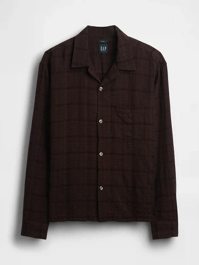 Relaxed Straight-Hem Seersucker Shirt