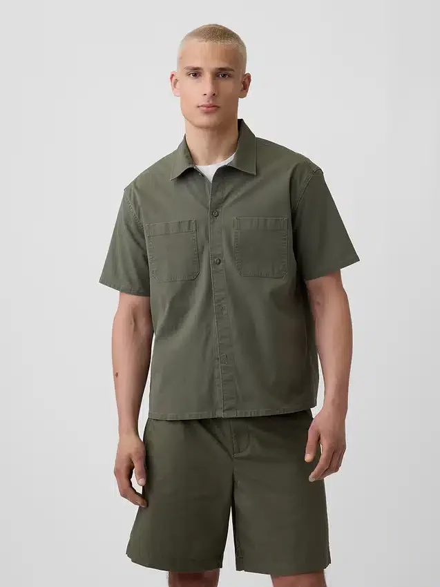 Relaxed Straight-Hem Utility Shirt