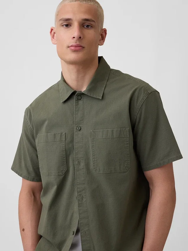 Relaxed Straight-Hem Utility Shirt