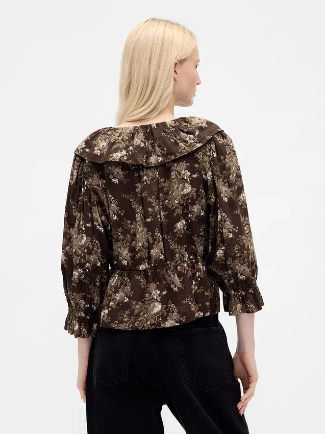Ruffle Collar V-Neck Top
