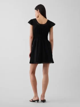 Scoop Neck Lace-Trim Mini Dress