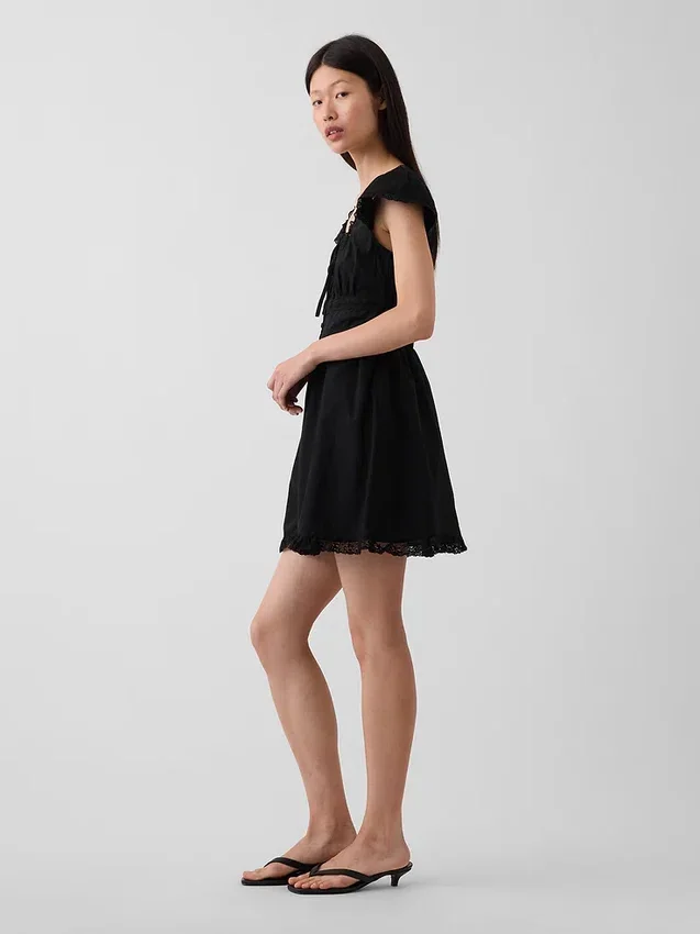 Scoop Neck Lace-Trim Mini Dress