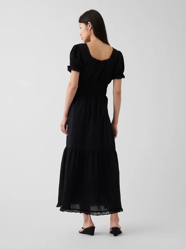 Scoop-Neck Lace-Trim Tiered Maxi Dress