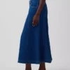 Seamed Denim Button-Front Maxi Skirt