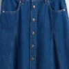 Seamed Denim Button-Front Maxi Skirt