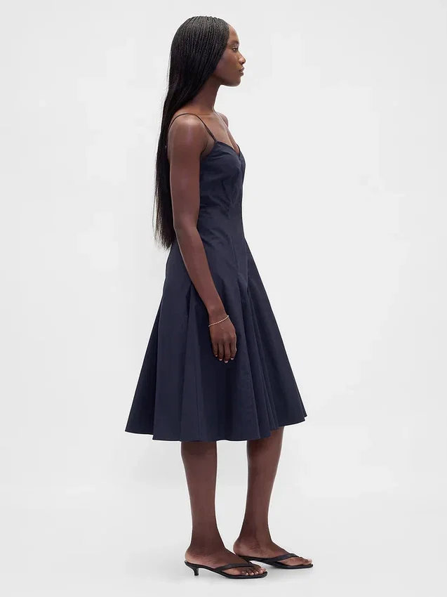 Seamed V-Neck Midi Dress