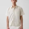 Seersucker Stripe Relaxed Curved-Hem Shirt