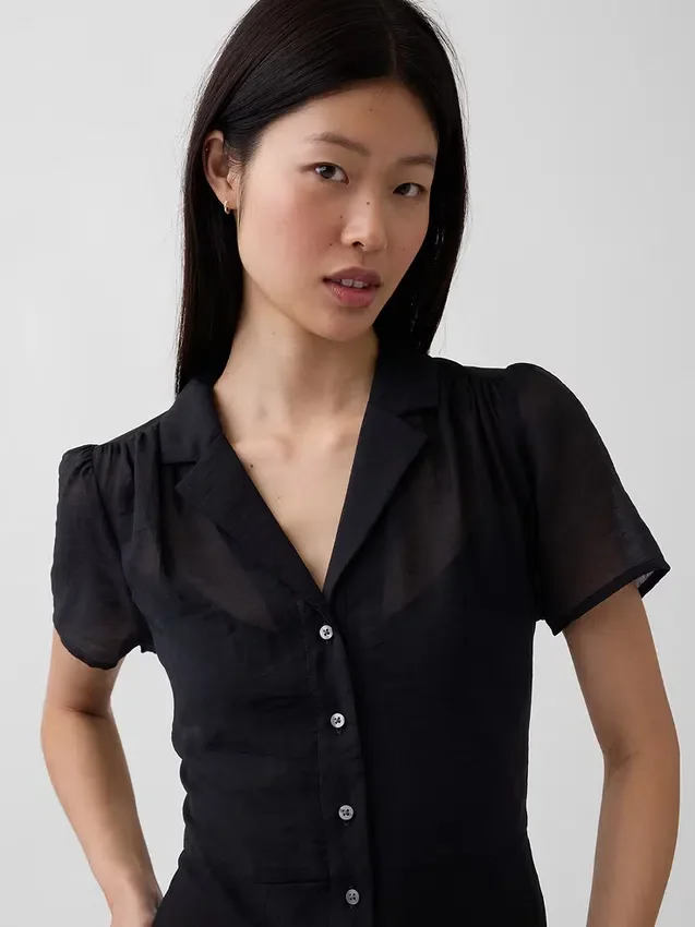 Sheer Midi Shirtdress
