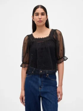 Sheer Tulle Embroidered Top