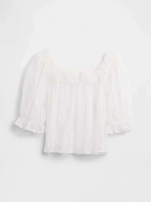 Sheer Tulle Embroidered Top