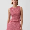 Smocked Gingham Crop Peplum Top