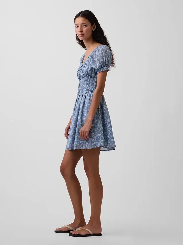 Smocked-Waist Mini Dress