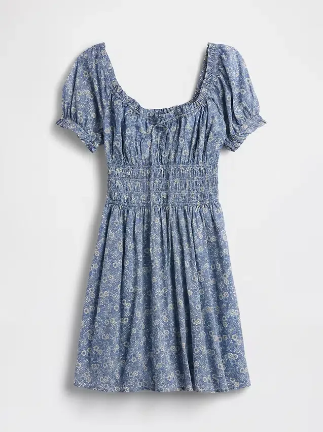 Smocked-Waist Mini Dress
