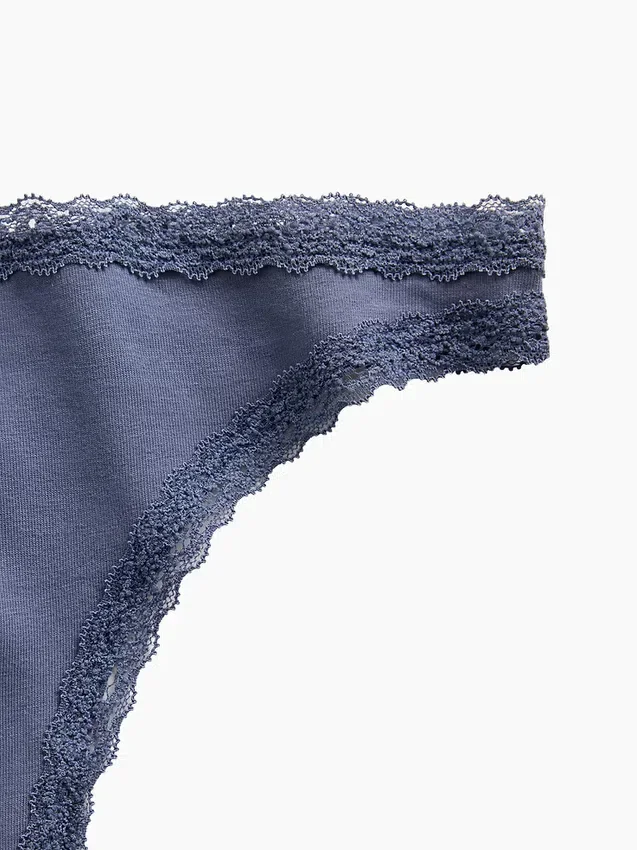 Softest Organic Stretch Cotton Lace-Trim Thong