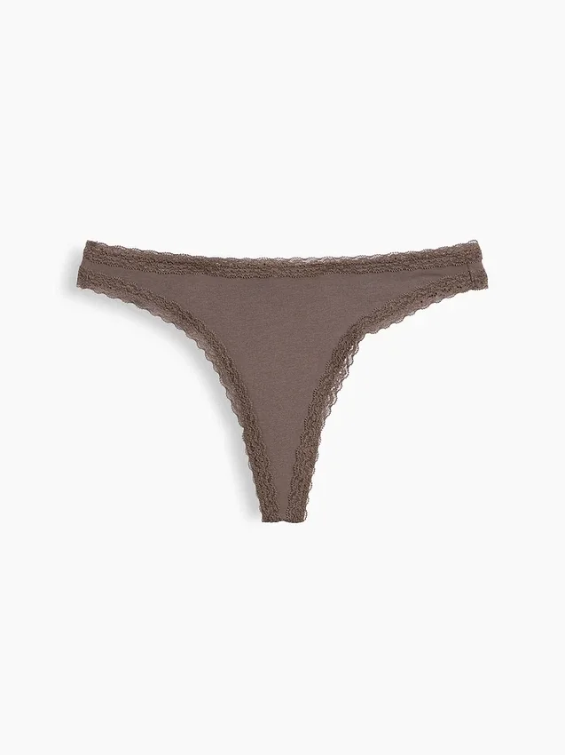Softest Organic Stretch Cotton Lace-Trim Thong