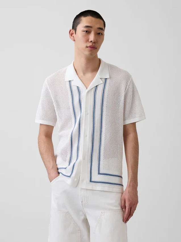 Stripe Camp Collar Sweater Shirt