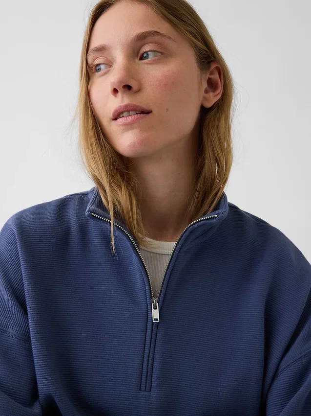 Textured Cotton Oversized Half-Zip Pullover
