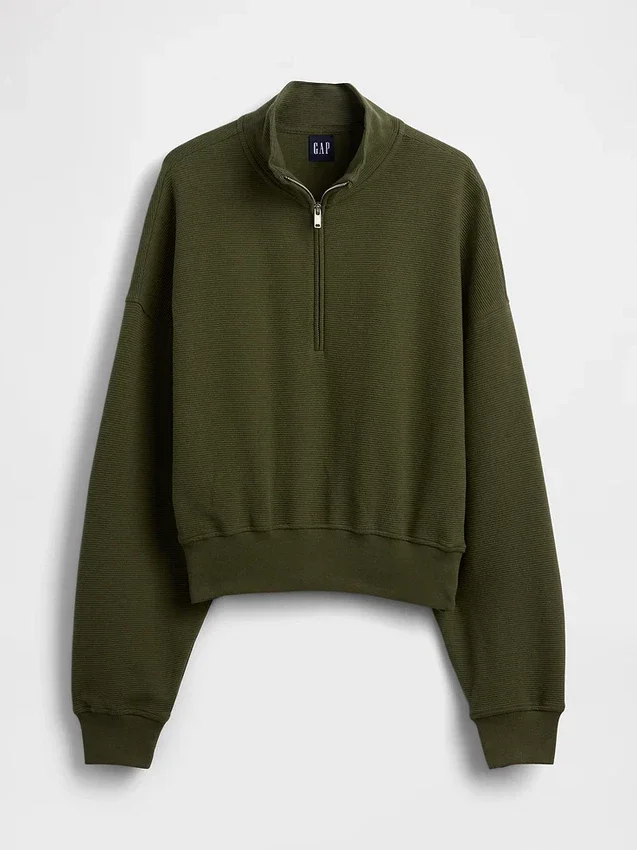 Textured Cotton Oversized Half-Zip Pullover