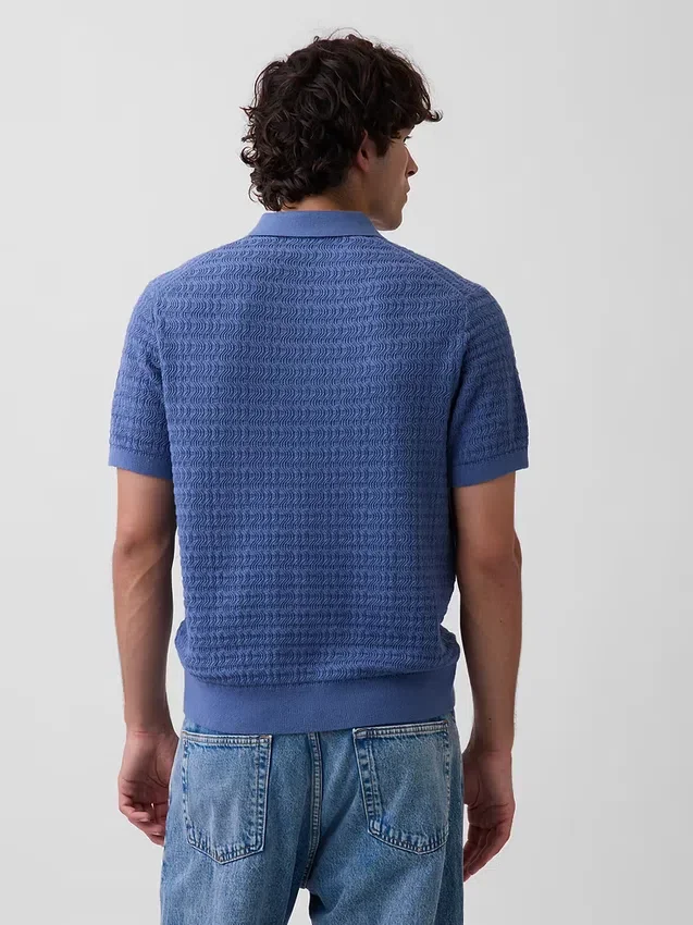 Textured Zip Polo Sweater Shirt